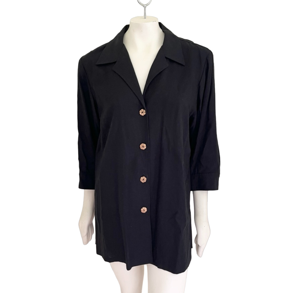 Vintage Black Button-Front Lightweight Jacket